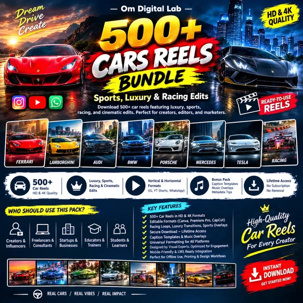 500+ Cars Reels Bundle – Sports, Luxury & Racing Edits